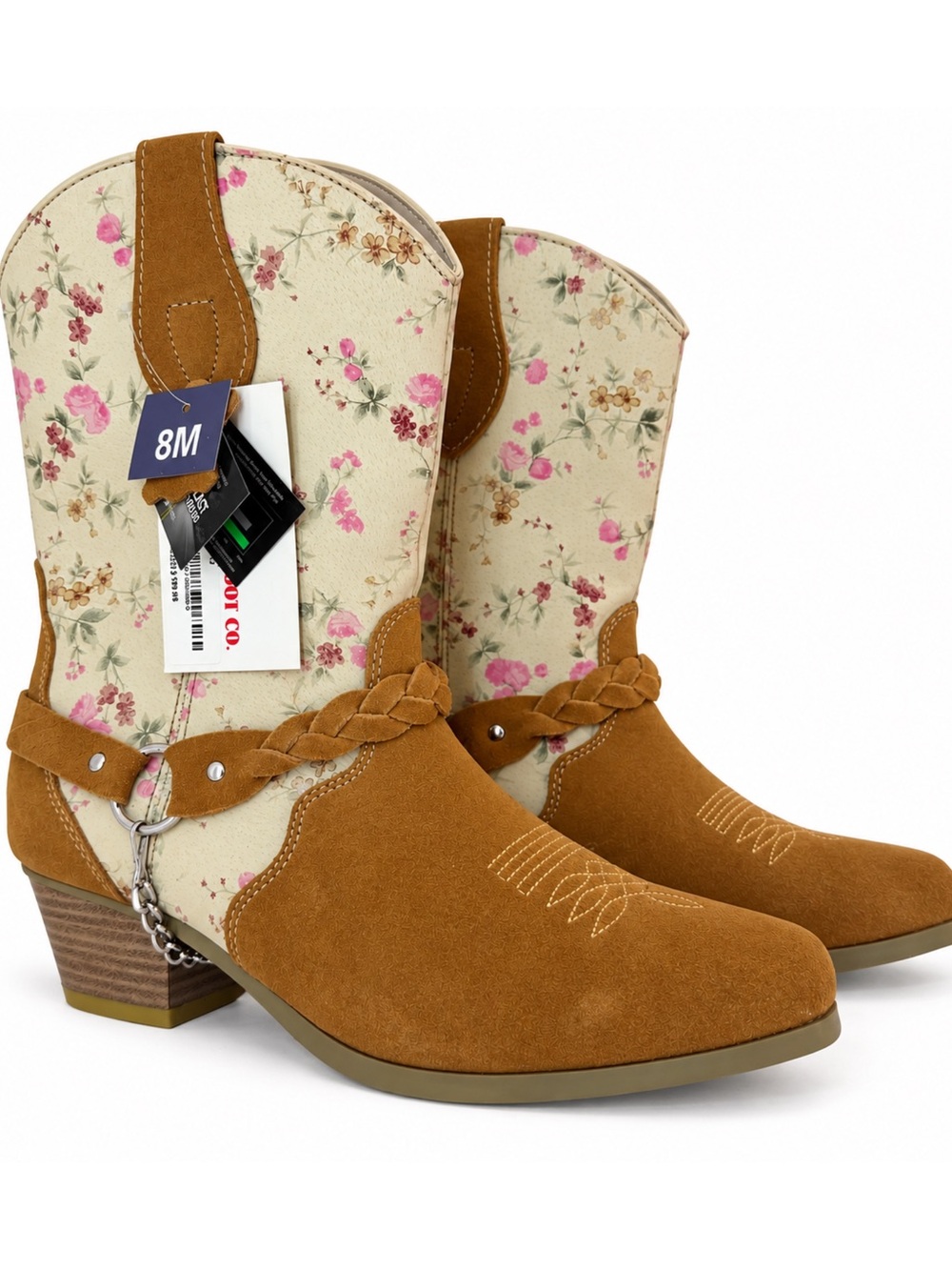 NWT Santa Fe Boot Co Floral Suede Leather Western Cowboy Boots Women 8M